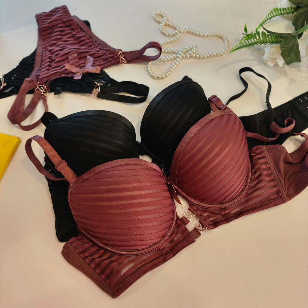STRIPE THIN PAD BRA SET