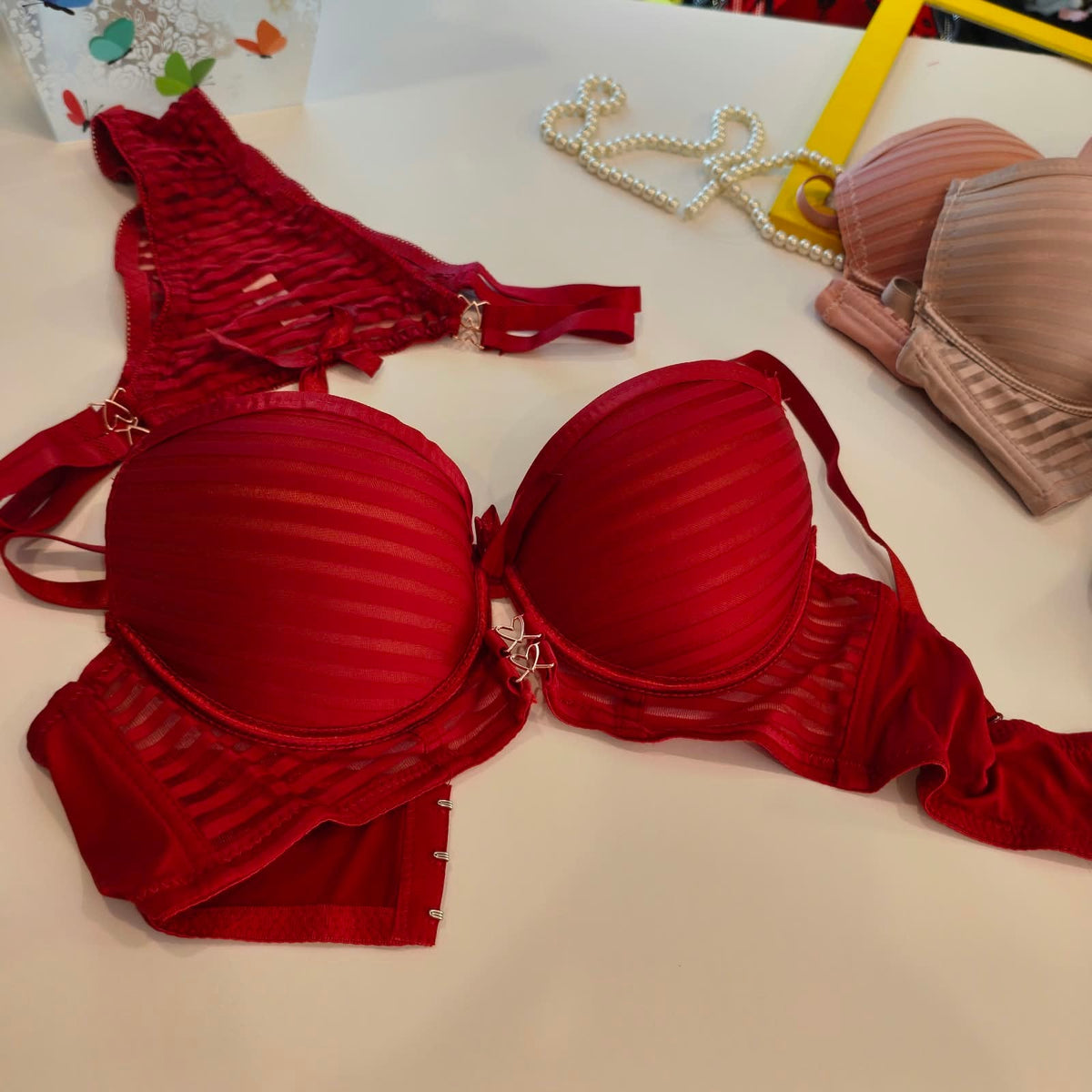 STRIPE THIN PAD BRA SET