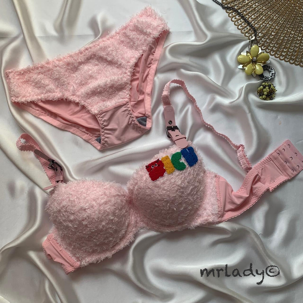 FAUX FUR ELEGANT BRA SET