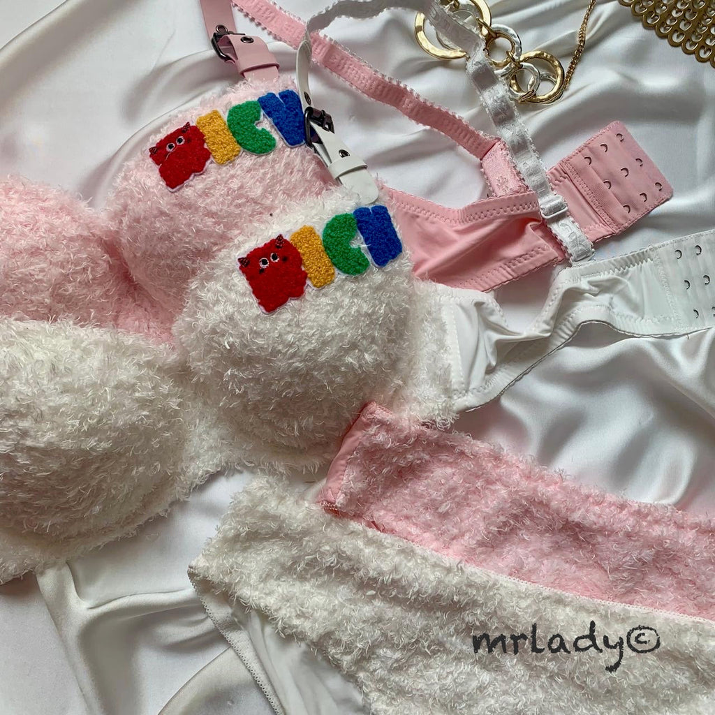 FAUX FUR ELEGANT BRA SET