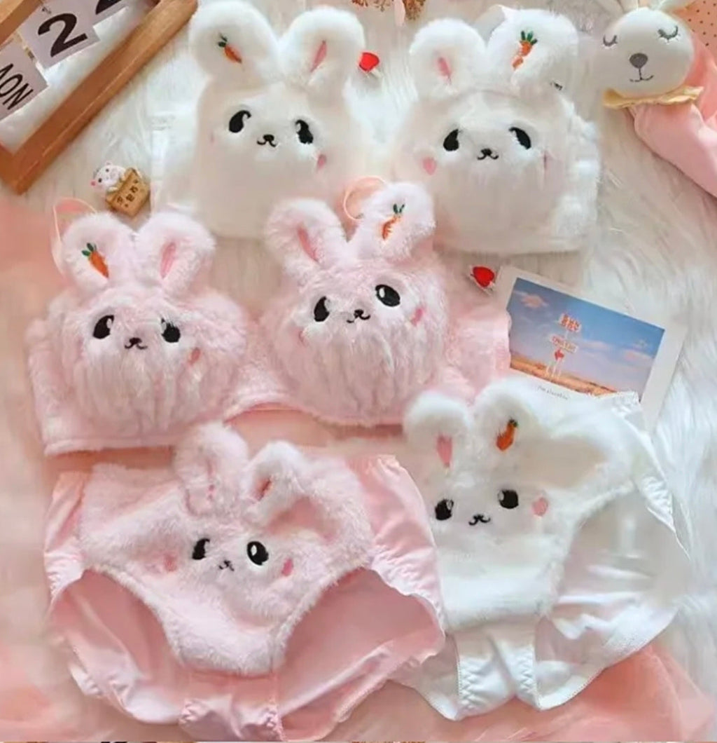 FUR RABBIT THIN PAD WIRED BRA SET