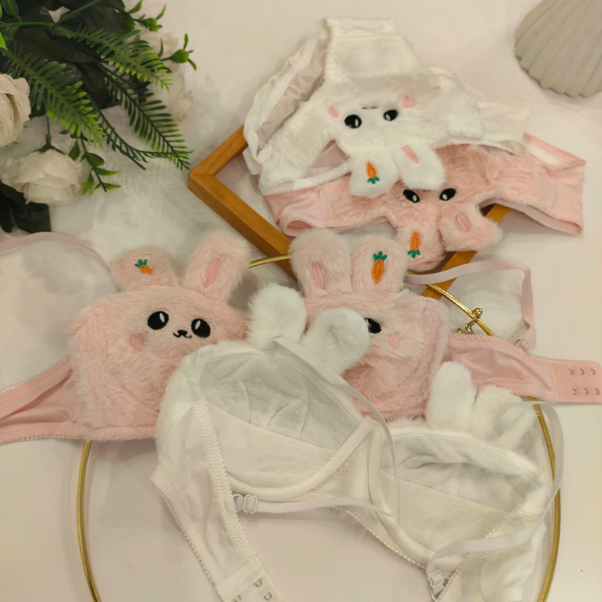FUR RABBIT THIN PAD WIRED BRA SET