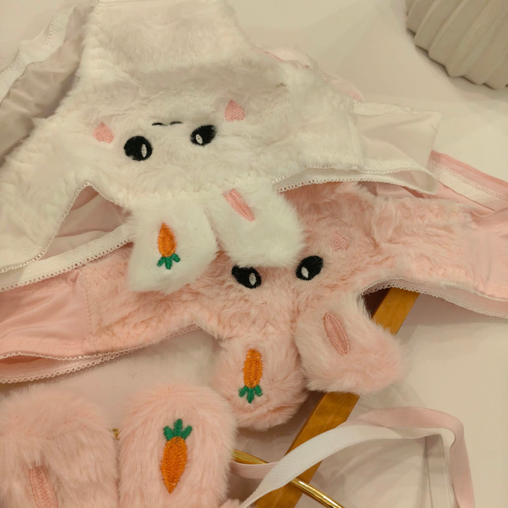 FUR RABBIT THIN PAD WIRED BRA SET