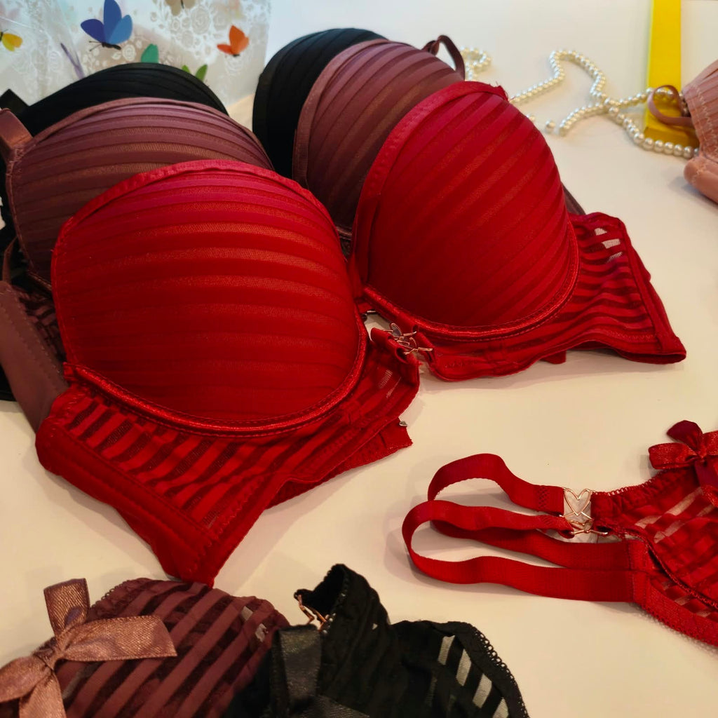 STRIPE THIN PAD BRA SET