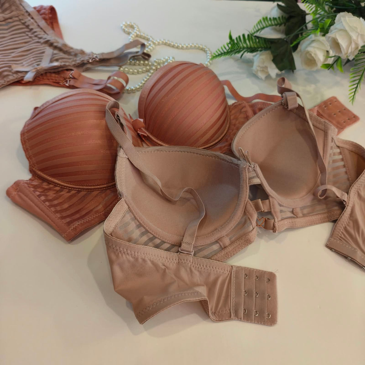 STRIPE THIN PAD BRA SET