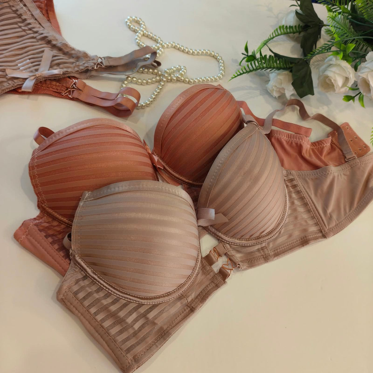 STRIPE THIN PAD BRA SET